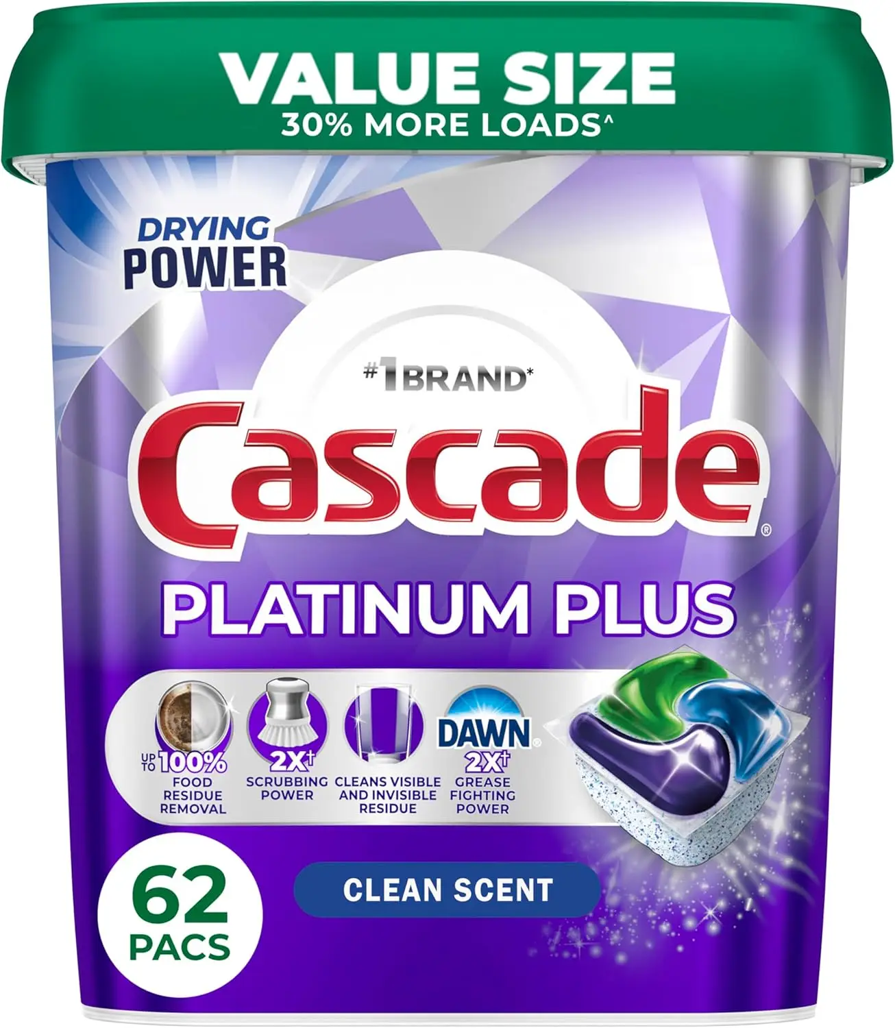 Platinum Plus Dishwasher Pods, Clean Scent, 62 Count - Powerful Detergent for Sparkling Dishes
Platinum Plus Dishwasher Pods, Clean Scent, 62 Count - Powerful Detergent for Sparkling Dishes
