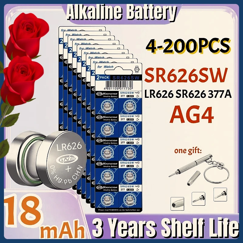 Hot 4-200Pcs AG4 LR626 Alkaline Watch Battery 377 SR626SW 177 626A 377A CX66W 1.55V For Toy Calculator Car Key Clock Button Cell
Hot 4-200Pcs AG4 LR626 Alkaline Watch Battery 377 SR626SW 177 626A 377A CX66W 1.55V For Toy Calculator Car Key Clock Button Cell
