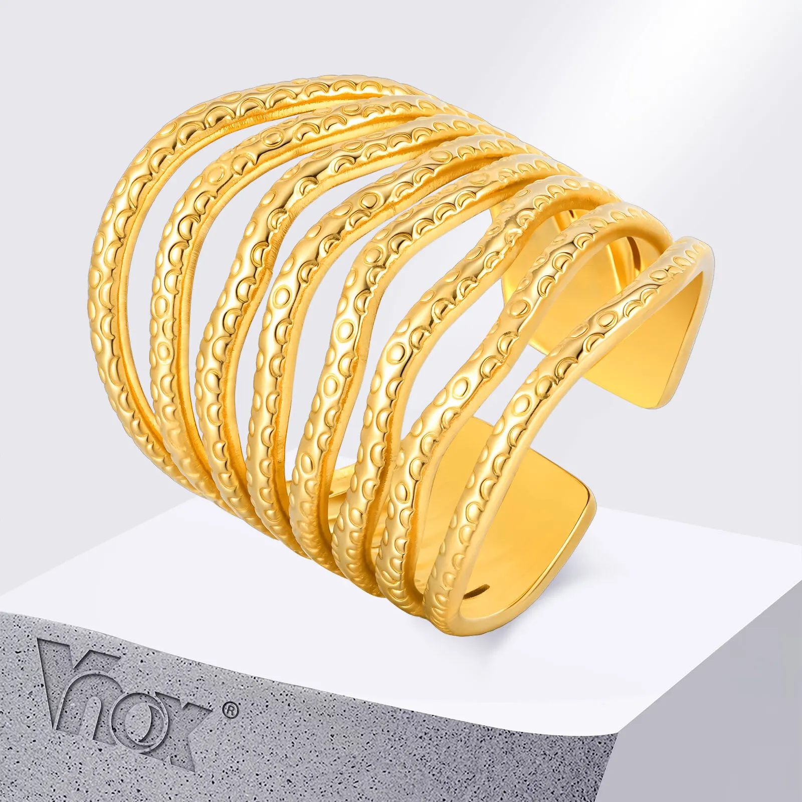 Vnox Stainless Steel Exaggerated Art Wide Rings, Gold Color Texture Geometric Women's Open Ring, Finger Jewelry Autumn Stylish
Vnox Stainless Steel Exaggerated Art Wide Rings, Gold Color Texture Geometric Women's Open Ring, Finger Jewelry Autumn Stylish