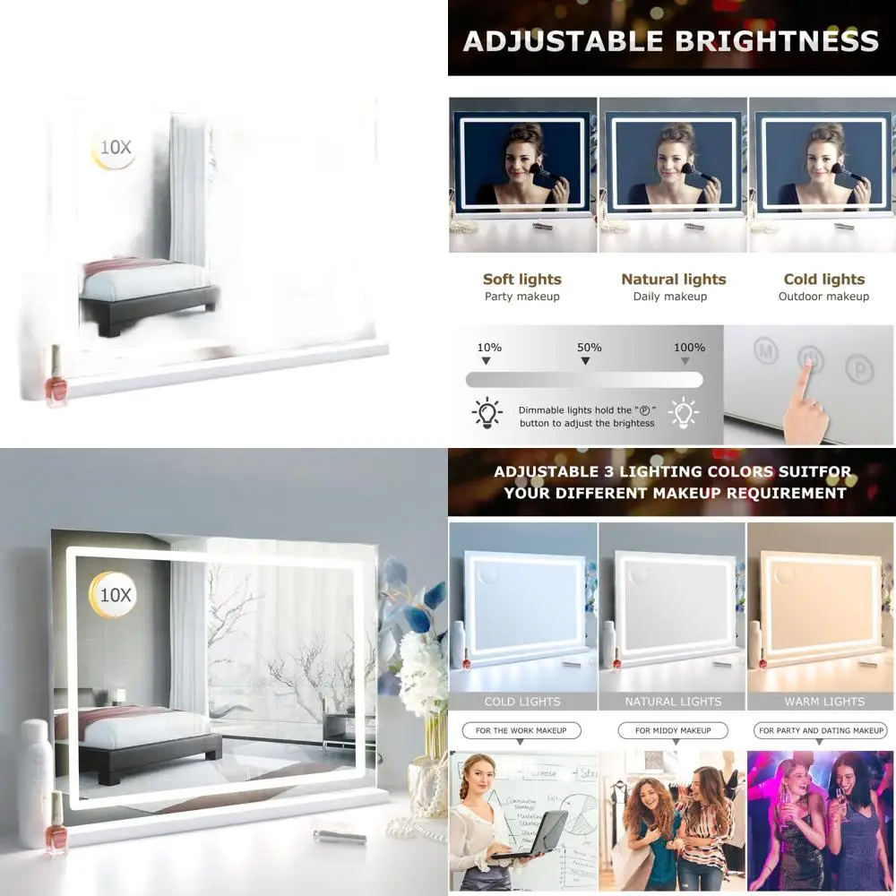 Зеркало для макияжа с LED-подсветкой 31,5 дюйма, 10-кратным увеличением, USB-зарядкой, сенсорным управлением, для спальни, белое
Зеркало для макияжа с LED-подсветкой 31,5 дюйма, 10-кратным увеличением, USB-зарядкой, сенсорным управлением, для спальни, белое
