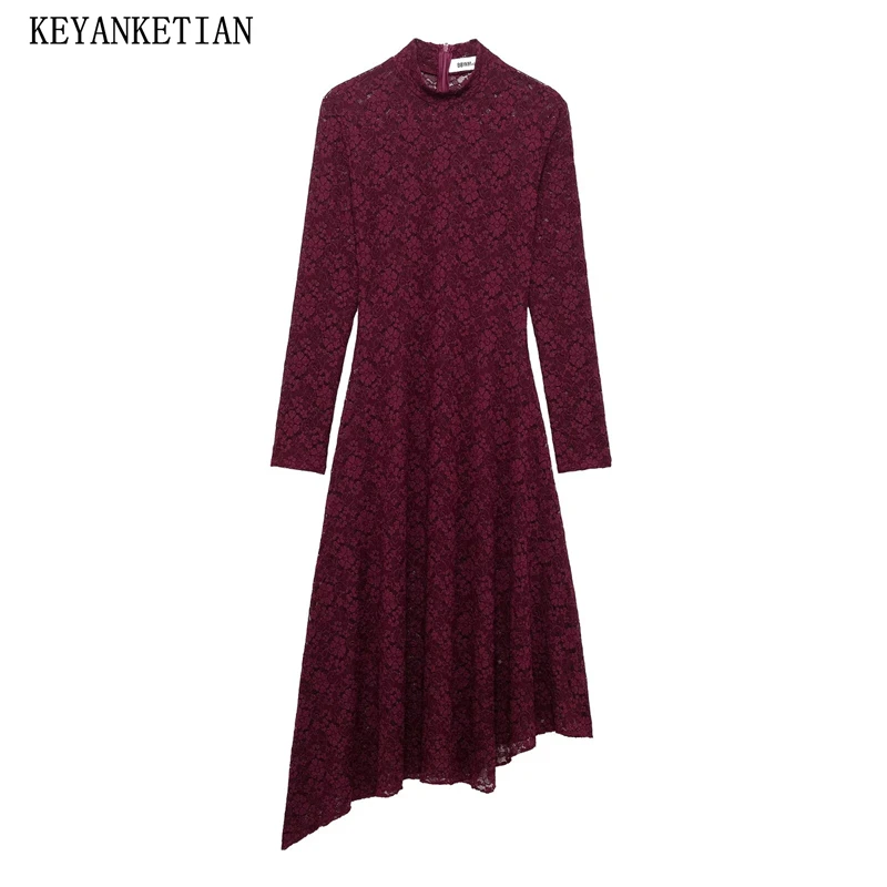 KEYANKETIAN 2025 Spring New Women's Mock Neck Long Sleeve Lace Dress Stylish Elegant Back Zipper Slim Asymmetrical MIDI Dresses
KEYANKETIAN 2025 Spring New Women's Mock Neck Long Sleeve Lace Dress Stylish Elegant Back Zipper Slim Asymmetrical MIDI Dresses