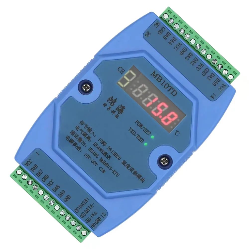 10 Road Temperature Acquisition Module 3-Wire DS18B20 Sensor Modbus RTU RS485
10 Road Temperature Acquisition Module 3-Wire DS18B20 Sensor Modbus RTU RS485