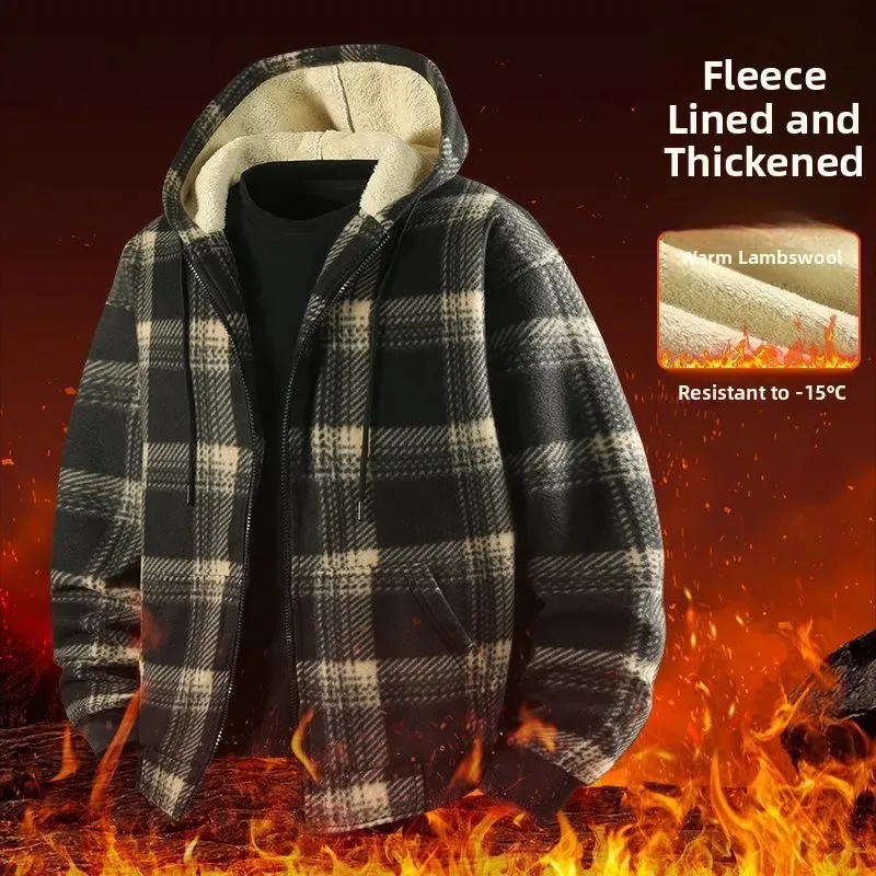 Men's Plaid Hooded Fleece Lined Jacket Autumn Winter Casual Cardigan Hoodie Lamb Wool Warm Casual Loose Fit Coat Men Streetwear
Men's Plaid Hooded Fleece Lined Jacket Autumn Winter Casual Cardigan Hoodie Lamb Wool Warm Casual Loose Fit Coat Men Streetwear