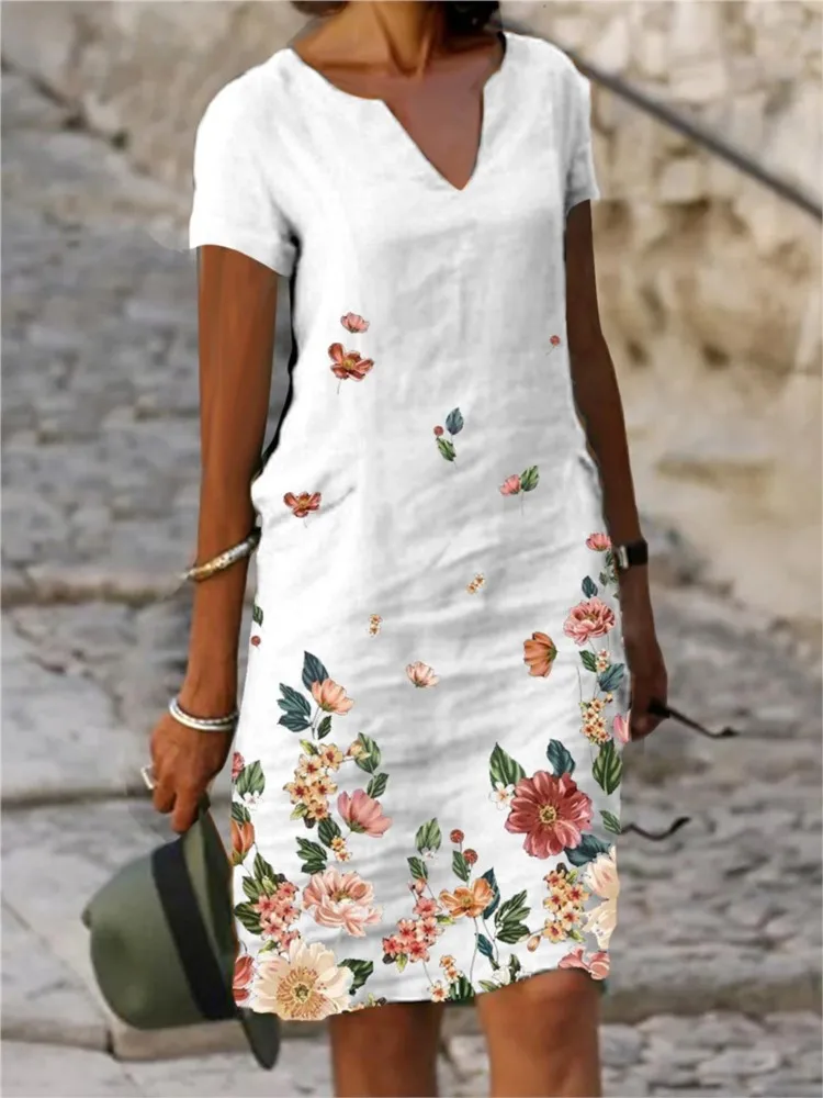 2024 Summer Elegant Midi Dress Women V-neck Short Sleeve Printed Dresses Female Spring Beach Fashion Casual Loose Dress Ladies
2024 Summer Elegant Midi Dress Women V-neck Short Sleeve Printed Dresses Female Spring Beach Fashion Casual Loose Dress Ladies