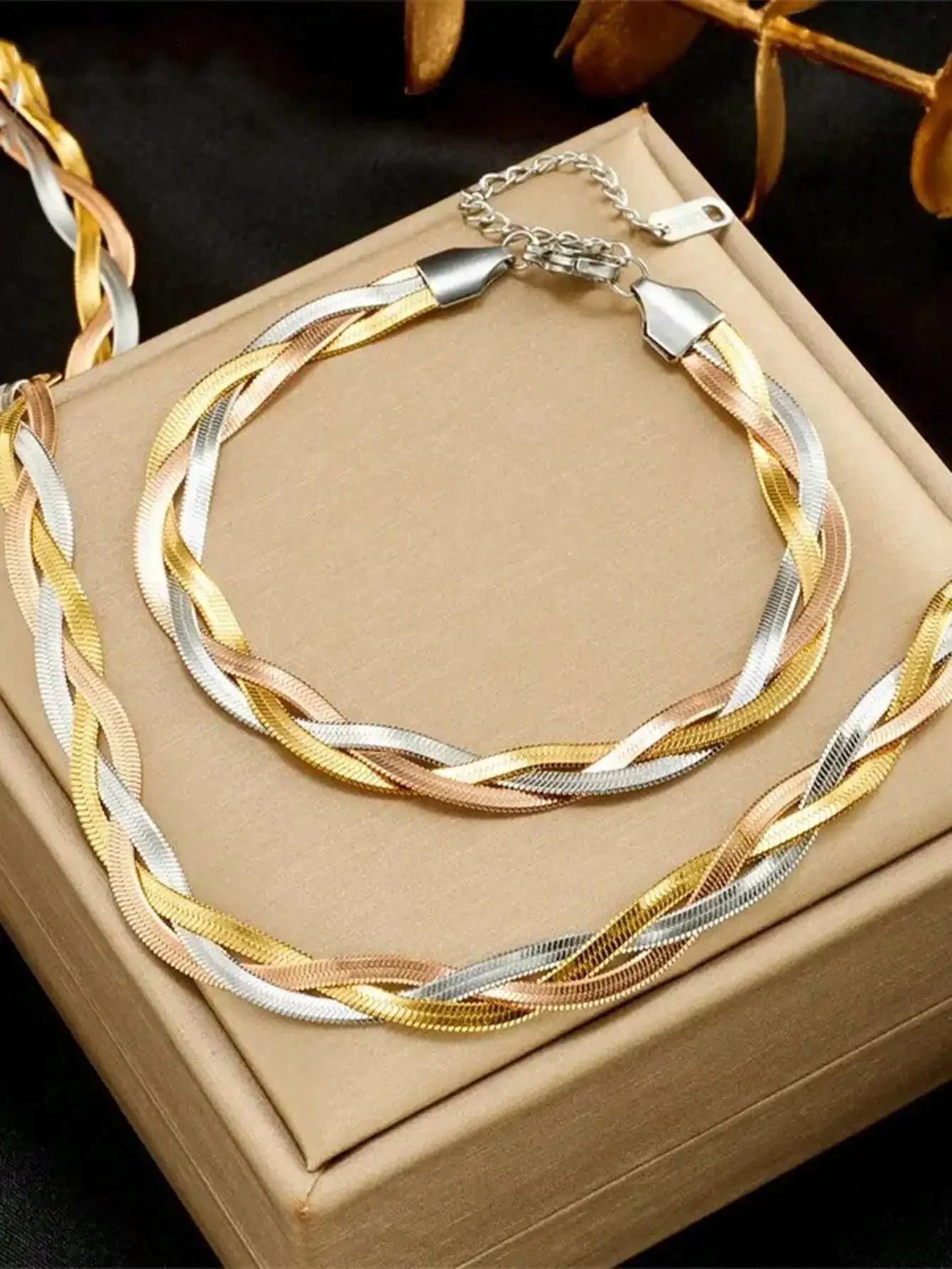 3-Color Braided Stainless Steel Necklace & Bracelet Set for Women
3-Color Braided Stainless Steel Necklace & Bracelet Set for Women