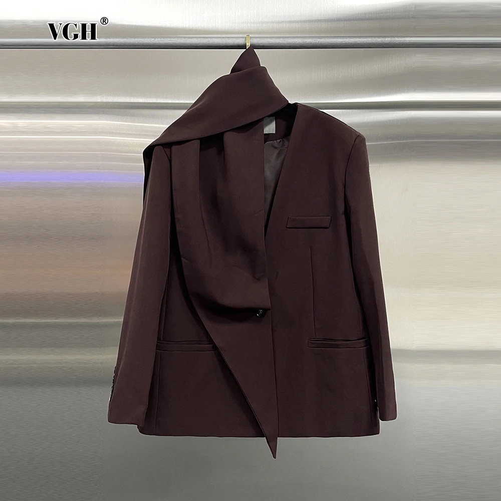 VGH Spliced Pockets Casual Solid Blazers for Women V Neck with Scarf Long Sleeve Patchwork Single Button Loose Coats Female New
VGH Spliced Pockets Casual Solid Blazers for Women V Neck with Scarf Long Sleeve Patchwork Single Button Loose Coats Female New