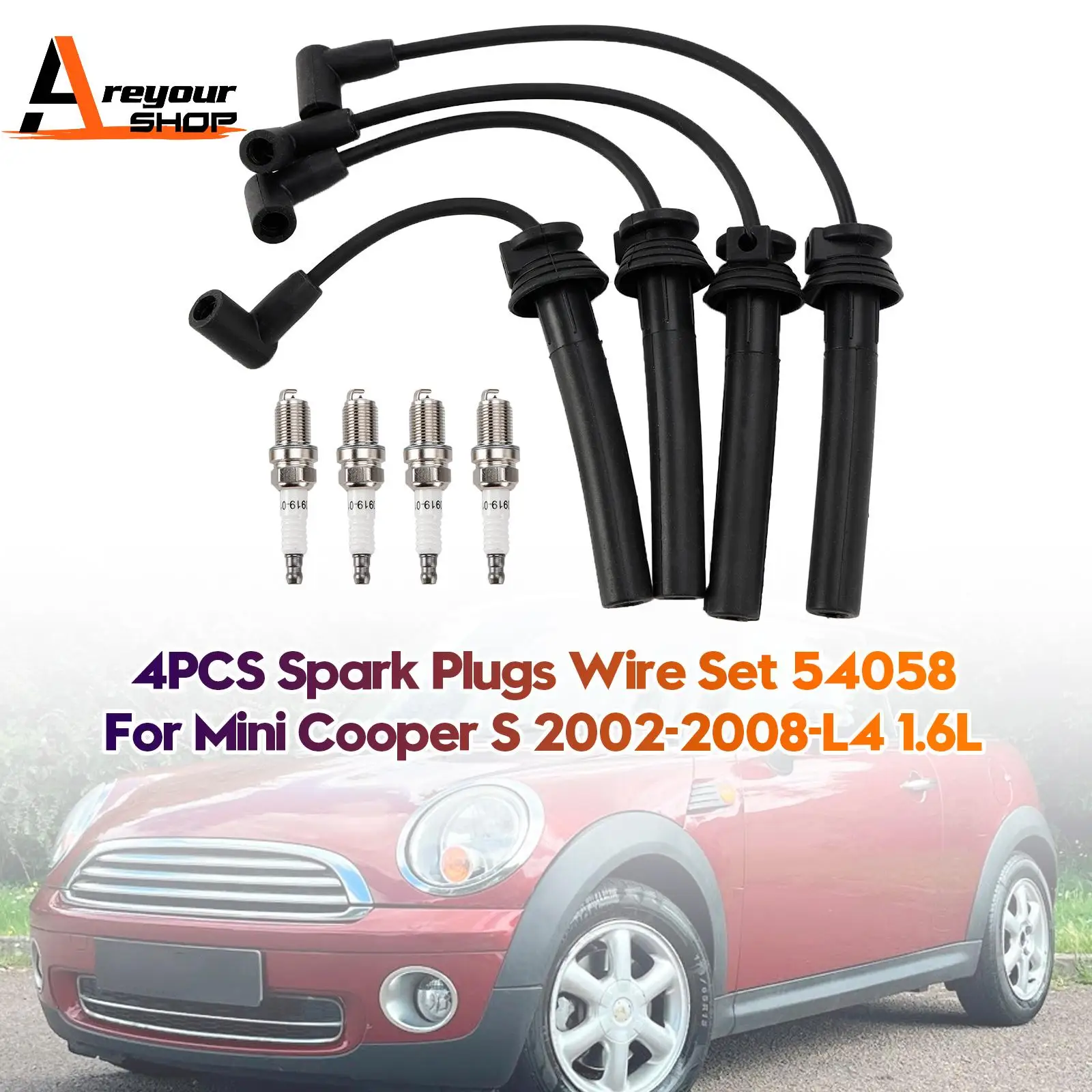 Areyourshop 4PCS Spark Plugs Wire Set 54058 for Mini Cooper S 2002 2003 2004 2005 2006 2007 2008 L4 1.6L
Areyourshop 4PCS Spark Plugs Wire Set 54058 for Mini Cooper S 2002 2003 2004 2005 2006 2007 2008 L4 1.6L