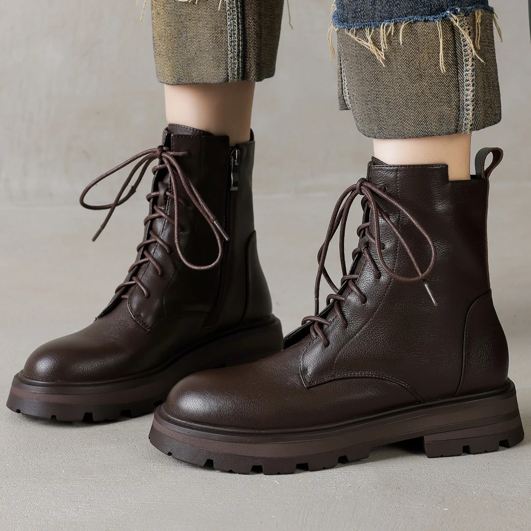 Women's genuine leather lace-up side zip thick sole platform ankle motorcycle boots high quality soft punk short booties shoes
Women's genuine leather lace-up side zip thick sole platform ankle motorcycle boots high quality soft punk short booties shoes