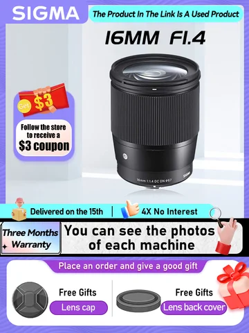Sigma 16mm F1.4 DC DN APS-C Mirrorless Camera Wide Angle Prime Lens for Canon M6 II Sony ZVE10 A6400 Fujifilm XT5 16 1.4（Used）