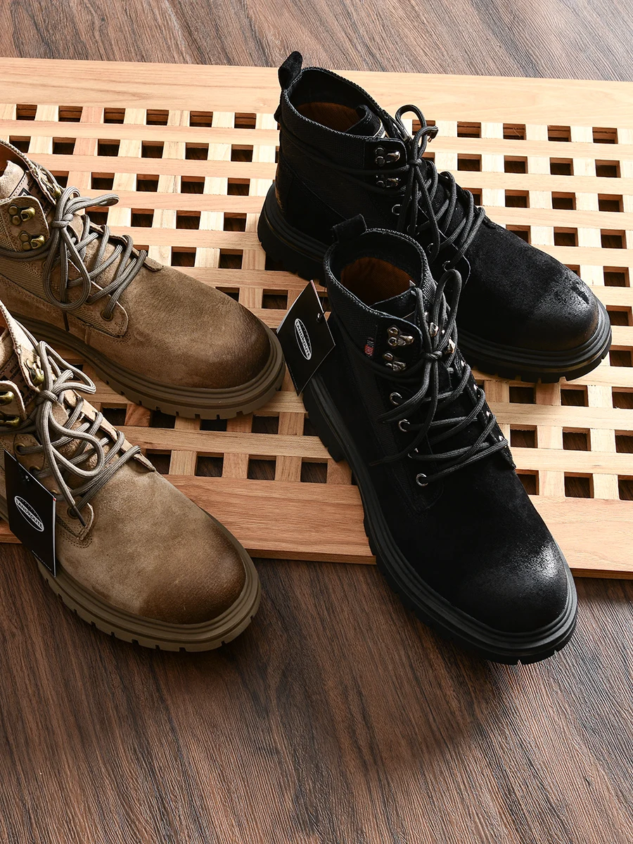 Retro High-End Men's Boots Casual Shoes Trendy Work Boots Lace-Up Short Calf High Rubber Outsole Mixed Material Upper
Retro High-End Men's Boots Casual Shoes Trendy Work Boots Lace-Up Short Calf High Rubber Outsole Mixed Material Upper