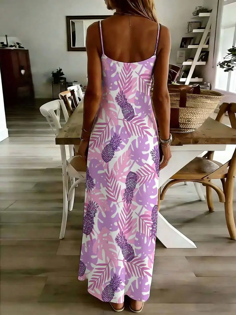 Pink Purple Pineapple Print Sleeveless V Neck Maxi Dress For Women Summer Beach Casual
Pink Purple Pineapple Print Sleeveless V Neck Maxi Dress For Women Summer Beach Casual