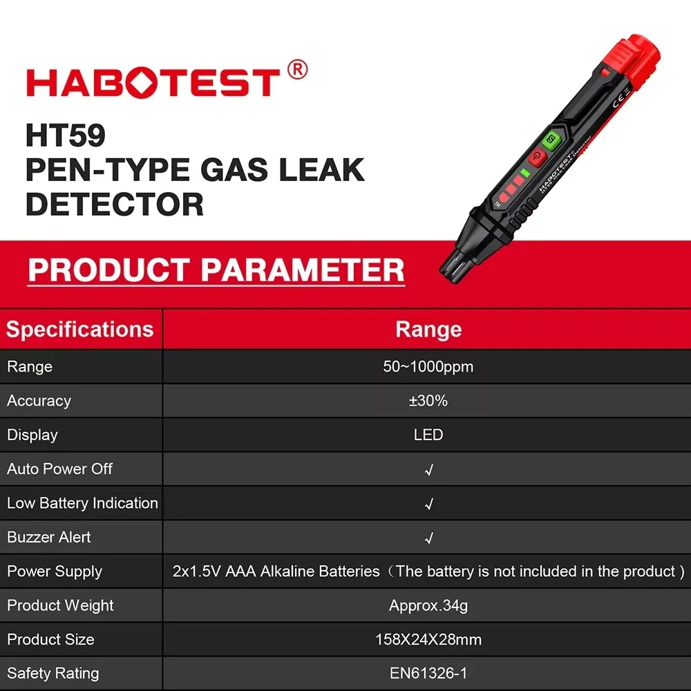 HABOTEST HT59 Gas Detector 0-1000PPM, Natural Methane Leak Tester with Sound Alarm, Mini Portable Combustible Gas Detecor
HABOTEST HT59 Gas Detector 0-1000PPM, Natural Methane Leak Tester with Sound Alarm, Mini Portable Combustible Gas Detecor