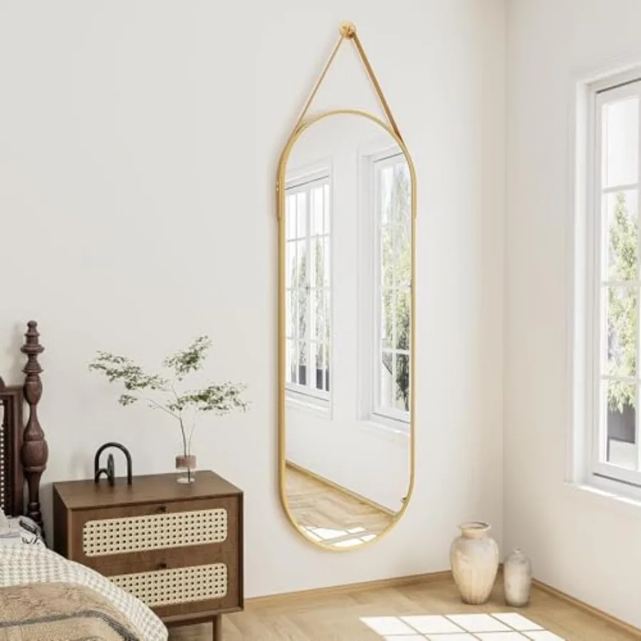 48"x16" Hanging Mirror with Leather Strap, Oval Full Length Mirror with Aluminum Frame Wall-Mounted Hanging Mirrors for Bathroo
48"x16" Hanging Mirror with Leather Strap, Oval Full Length Mirror with Aluminum Frame Wall-Mounted Hanging Mirrors for Bathroo