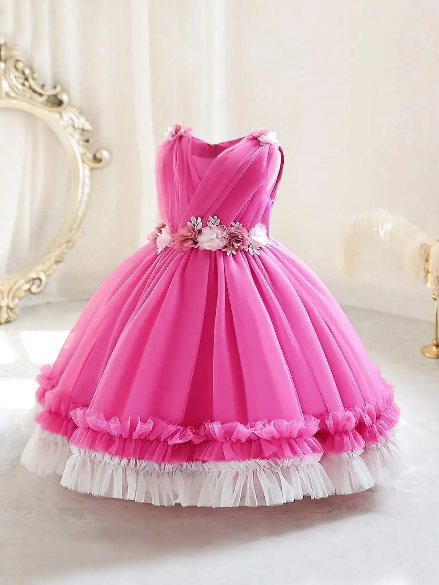 Elegant Pink Ball Gown With 3D Floral Appliques And Ruffled Tulle Skirt For Formal Evening
Elegant Pink Ball Gown With 3D Floral Appliques And Ruffled Tulle Skirt For Formal Evening