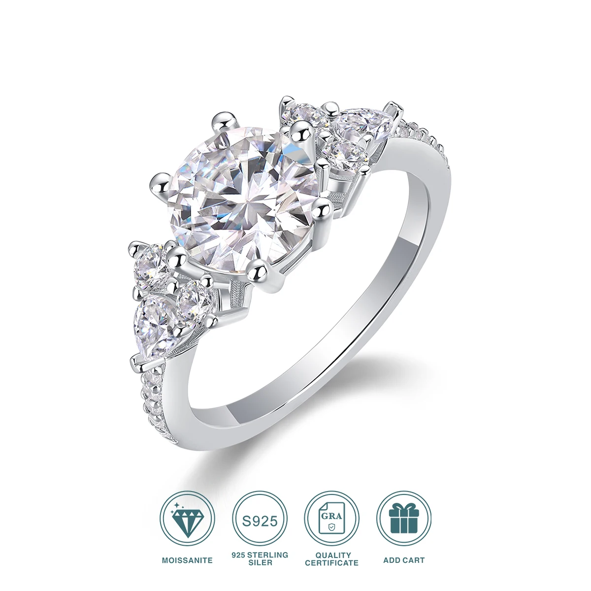 JIUZUAN 2Ct Moissanite Bridal Ring, S925 Silver, 18K White Gold Plated, Three-Stone Design, Perfect for Engagement or Wedding
JIUZUAN 2Ct Moissanite Bridal Ring, S925 Silver, 18K White Gold Plated, Three-Stone Design, Perfect for Engagement or Wedding