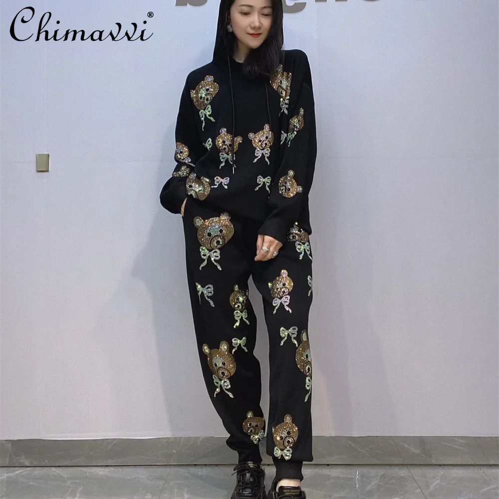 Heavy Fashion Long Sleeve Knitted Sweater 2pcs Sets Women's Spring Autumn Hooded Top and Pants Hot Diamond Large Size Pants Set
Heavy Fashion Long Sleeve Knitted Sweater 2pcs Sets Women's Spring Autumn Hooded Top and Pants Hot Diamond Large Size Pants Set
