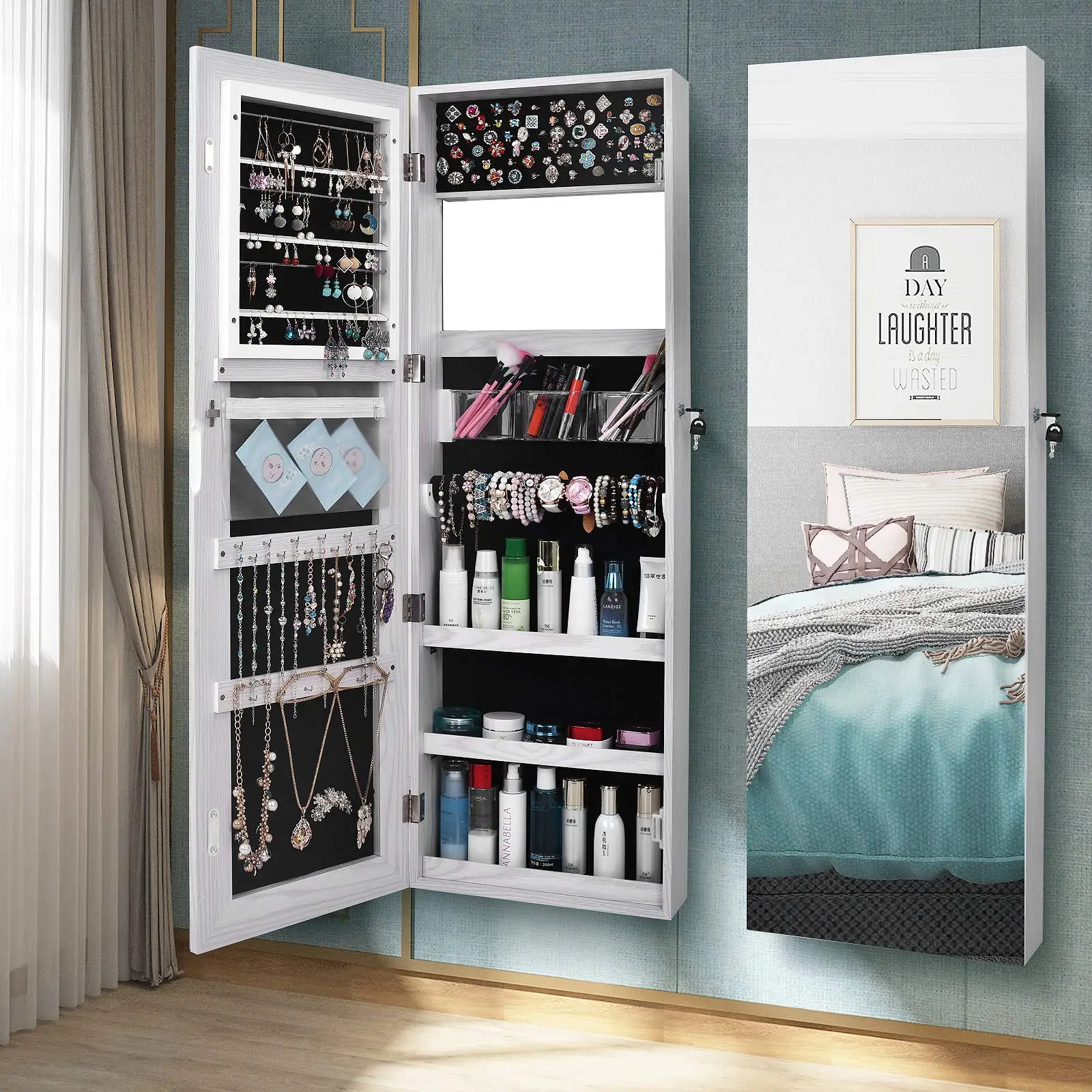 Wall Mounted Mirror Jewelry Cabinet With LED Lighting Organizer Armoire
Wall Mounted Mirror Jewelry Cabinet With LED Lighting Organizer Armoire