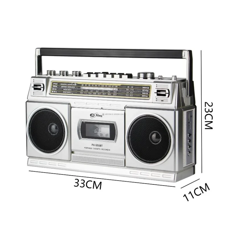 PX-555BT Профессиональное аудио портативное радио AM/FM/SW1-2 Многодиапазонный ретро-кассетный магнитофон Встроенный динамик TF/USB MP3-плеер
PX-555BT Профессиональное аудио портативное радио AM/FM/SW1-2 Многодиапазонный ретро-кассетный магнитофон Встроенный динамик TF/USB MP3-плеер