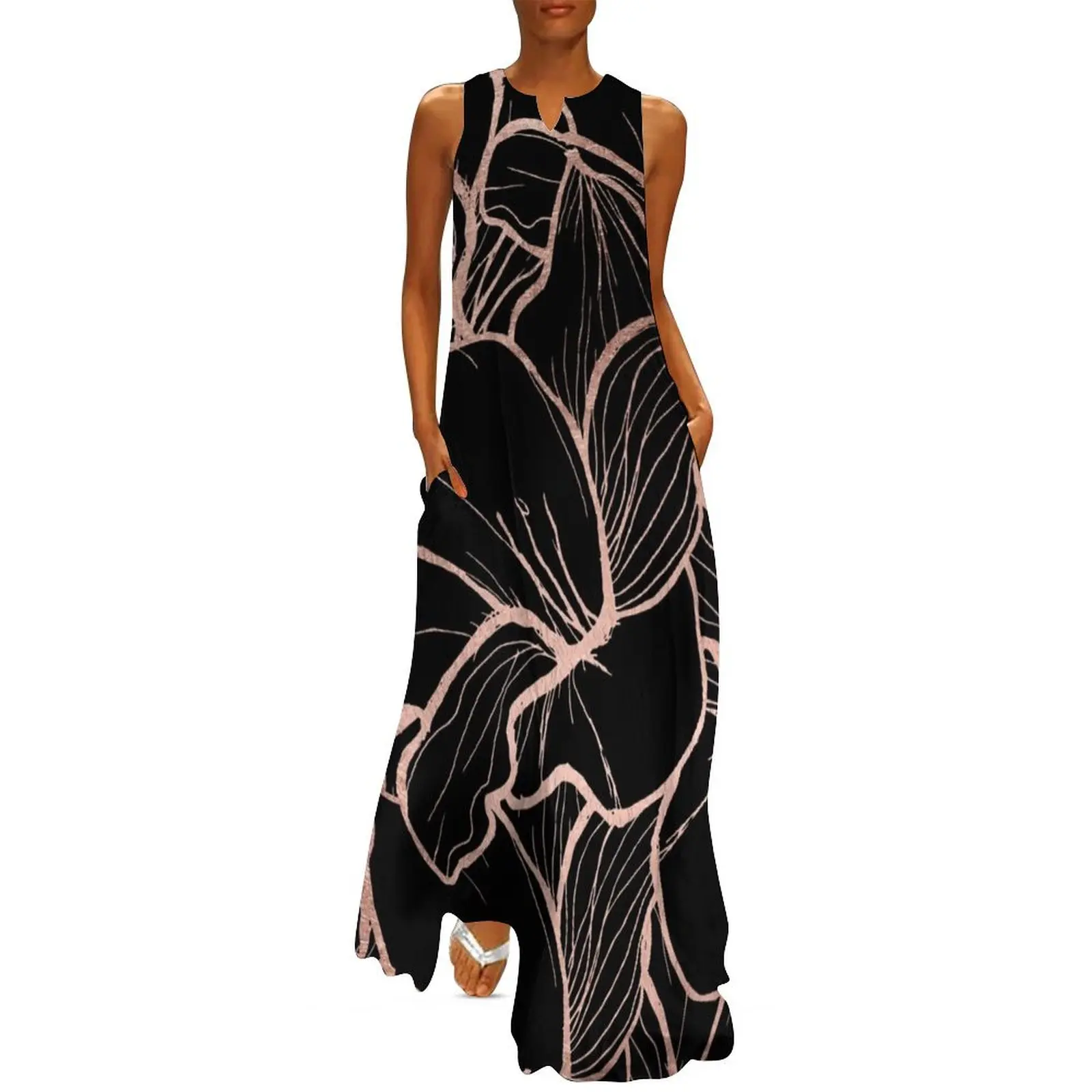 Modern rose gold abstract handdrawn floral pattern on black Long Dress women party dresses prom dresses 2025 summer dress Dress
Modern rose gold abstract handdrawn floral pattern on black Long Dress women party dresses prom dresses 2025 summer dress Dress