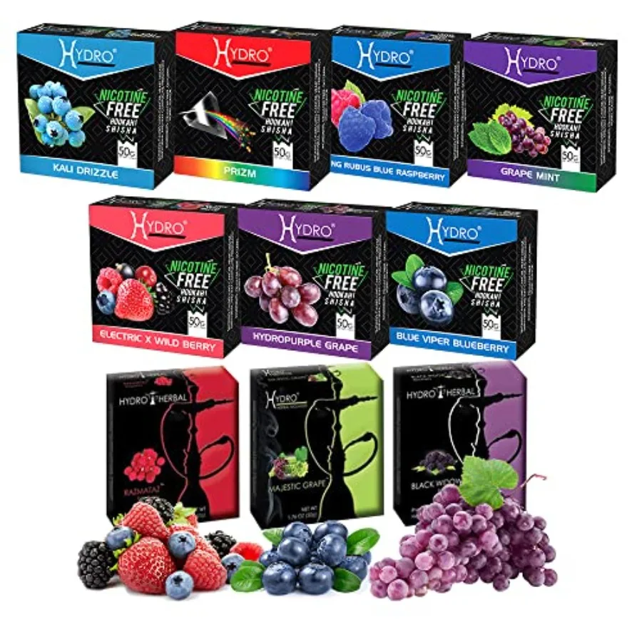 Hydro Herbal Hookah Shisha Flavors, Berry Lovers Mix 10 Pack 50 Grams Each,Tobacco and Nicotine Free, Blueberry, Grape, Mint, a
Hydro Herbal Hookah Shisha Flavors, Berry Lovers Mix 10 Pack 50 Grams Each,Tobacco and Nicotine Free, Blueberry, Grape, Mint, a