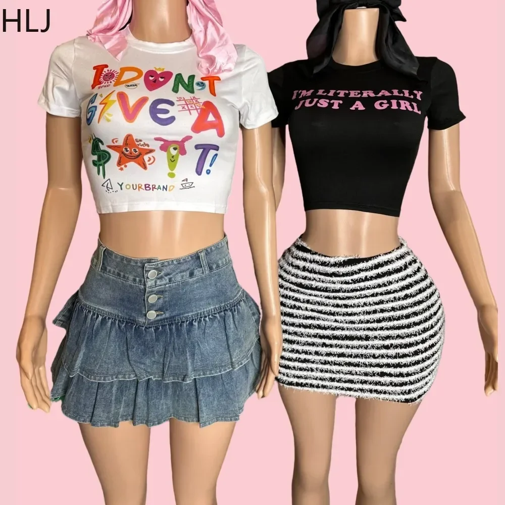 HLJ&GG Black Fashion Letter Print Mini Skirts Two Piece Sets For Women O Neck Short Sleeve Slim Crop Top + Stripe Skirts Outfits
HLJ&GG Black Fashion Letter Print Mini Skirts Two Piece Sets For Women O Neck Short Sleeve Slim Crop Top + Stripe Skirts Outfits