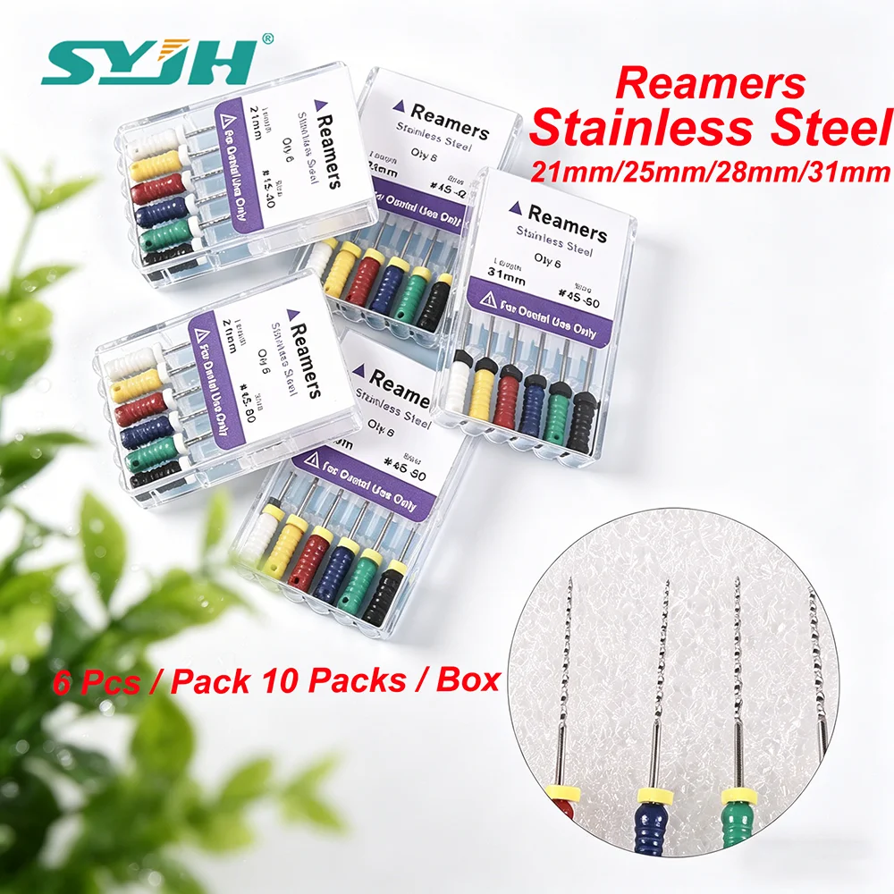 SYJH Dental 6pcs/Pack 10Packs/Box Endo Files Stainless Steel 21/25/28/31mm For Dentistry Reamers Treatment Equipment Tools
SYJH Dental 6pcs/Pack 10Packs/Box Endo Files Stainless Steel 21/25/28/31mm For Dentistry Reamers Treatment Equipment Tools