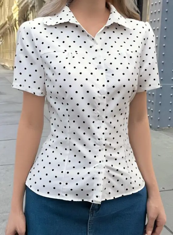 Women T-Shirt 2026 Spring Summer New Hot Girl Versatile Polka Dot Print Button Turn-Down Collar Short Sleeve Slim Fit Shirt Top
Women T-Shirt 2026 Spring Summer New Hot Girl Versatile Polka Dot Print Button Turn-Down Collar Short Sleeve Slim Fit Shirt Top