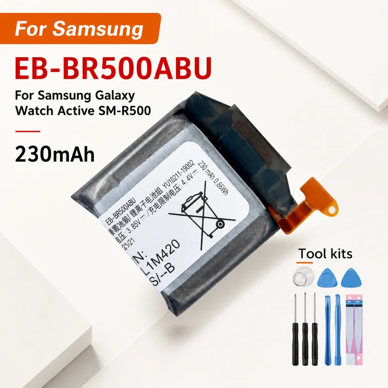 Premium Replacement Battery EB-BR500ABU 230mAh For Samsung Galaxy Watch Active SM-R500 Repair Watch Battery With Tool Kit
Premium Replacement Battery EB-BR500ABU 230mAh For Samsung Galaxy Watch Active SM-R500 Repair Watch Battery With Tool Kit