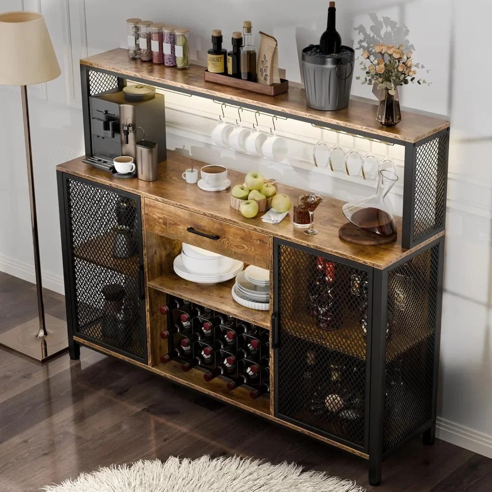 Wine Cabinet with Drawer, LED 55 Inches Industry Coffee Bar Cabinet with Wine Rack and Glass Goblet Holder, Kitchen Sideboard Bu
Wine Cabinet with Drawer, LED 55 Inches Industry Coffee Bar Cabinet with Wine Rack and Glass Goblet Holder, Kitchen Sideboard Bu