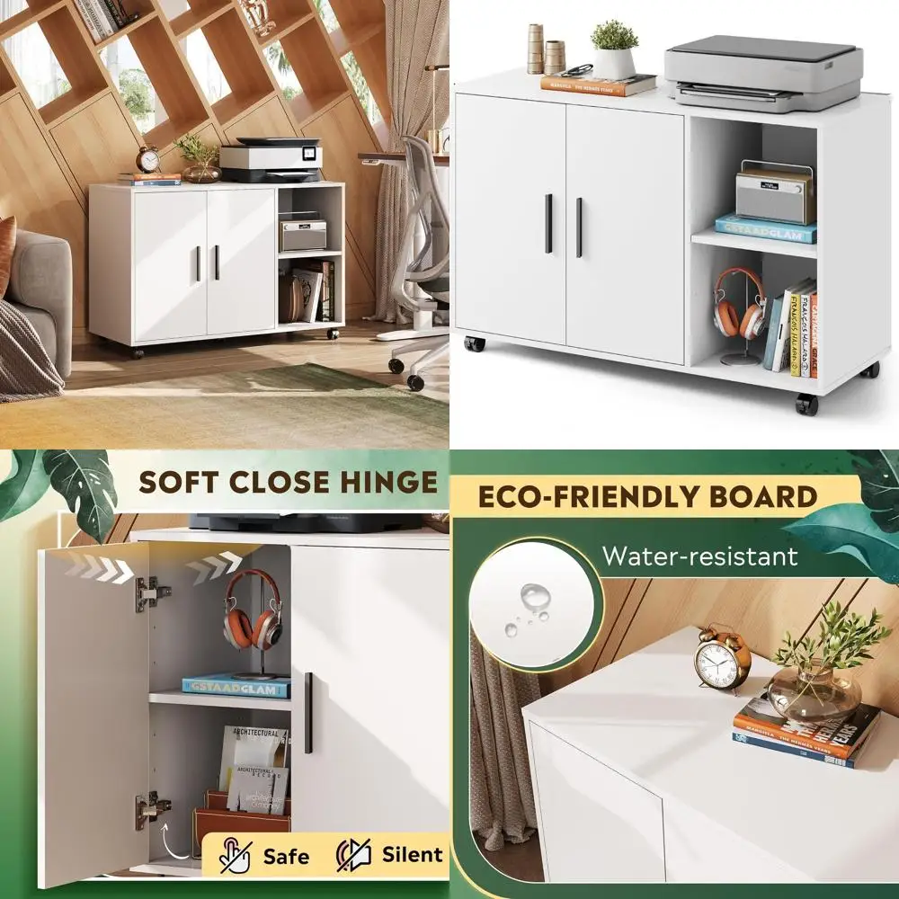 White Home Office Filing Cabinet with Door and Shelves for Printer Storage and Organization
White Home Office Filing Cabinet with Door and Shelves for Printer Storage and Organization