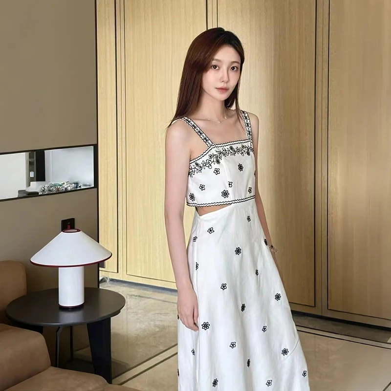 Summer New Women's White Linen Blend Floral Print Baring Mid-Rib Elegant Vacation Style Strap Dress French Style Midi Waist
Summer New Women's White Linen Blend Floral Print Baring Mid-Rib Elegant Vacation Style Strap Dress French Style Midi Waist