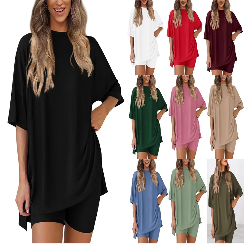 2025 Spring Summer Loose Fashion Solid Color Casual Short Sleeve Shorts Set with Pocket Two Piece Suit Polyester Fiber From 
2025 Spring Summer Loose Fashion Solid Color Casual Short Sleeve Shorts Set with Pocket Two Piece Suit Polyester Fiber From