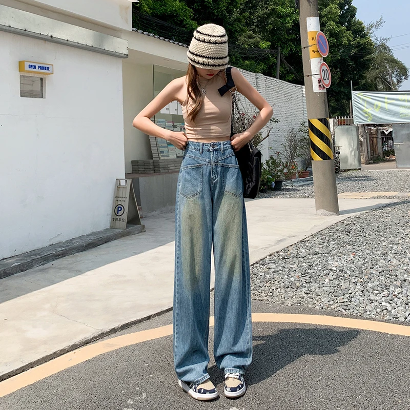 Женские прямые джинсы для отдыха с высокой талией, удобные винтажные синие мешковатые джинсовые брюки, широкая уличная одежда, классическая хип-хоп
Женские прямые джинсы для отдыха с высокой талией, удобные винтажные синие мешковатые джинсовые брюки, широкая уличная одежда, классическая хип-хоп