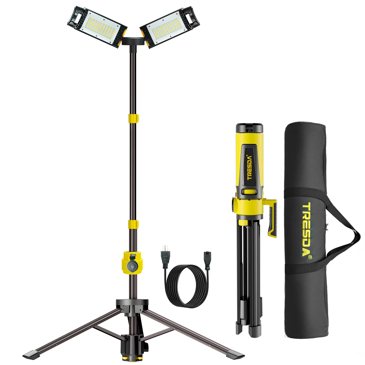 Dual-Head LED Work Light With Telescopic Tripod, 12000LM Super bright Floodlight,Corded or Rechargeable Battery Two Modes
Dual-Head LED Work Light With Telescopic Tripod, 12000LM Super bright Floodlight,Corded or Rechargeable Battery Two Modes