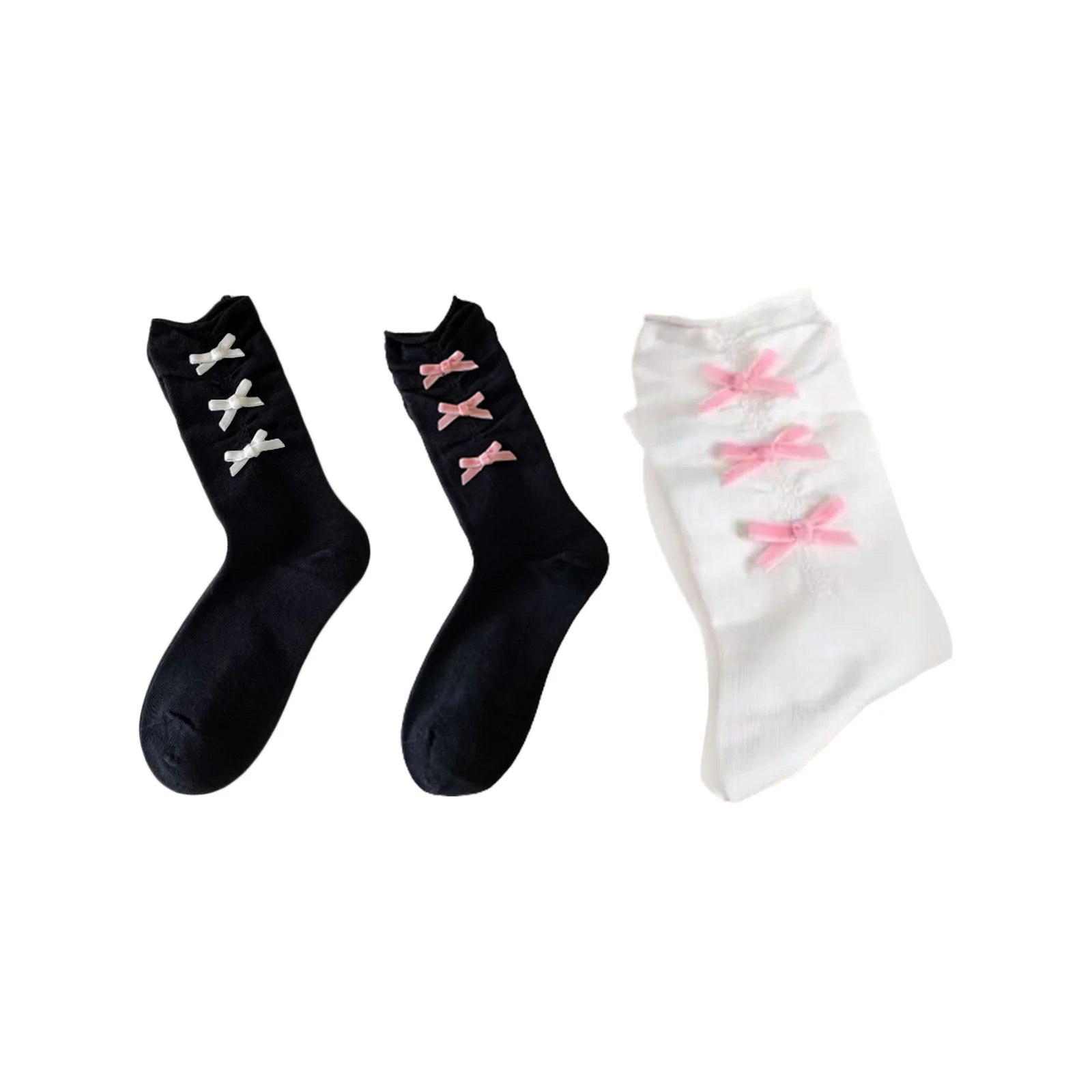 Набор носков с флокированными бантиками: по пару пар белых/розовых носков с бантиками на черном фоне + розовые носки с бантиками на белом фоне.
Набор носков с флокированными бантиками: по пару пар белых/розовых носков с бантиками на черном фоне + розовые носки с бантиками на белом фоне.