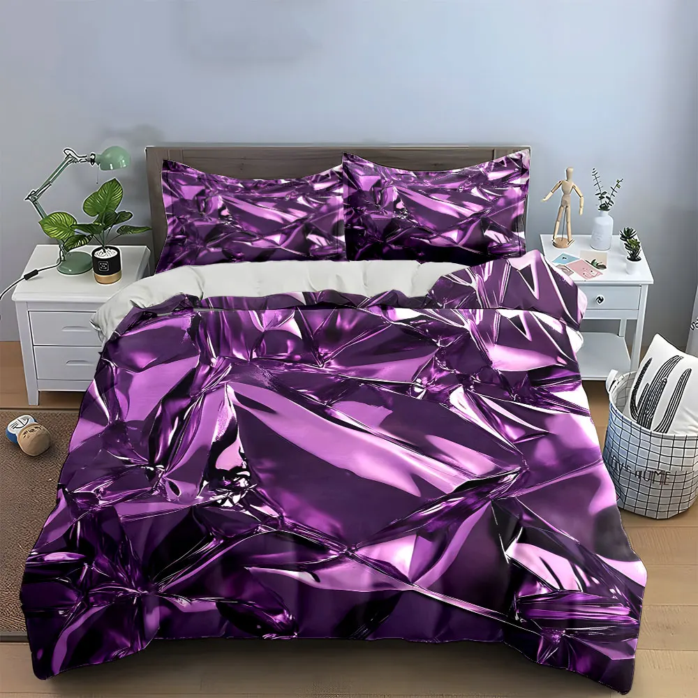 3Pcs Purple Foil Bedding Set, Crinkled Metallic Purple Foil Texture Print Duvet Cover + 2 Pillowcases, Luxe Decor
3Pcs Purple Foil Bedding Set, Crinkled Metallic Purple Foil Texture Print Duvet Cover + 2 Pillowcases, Luxe Decor