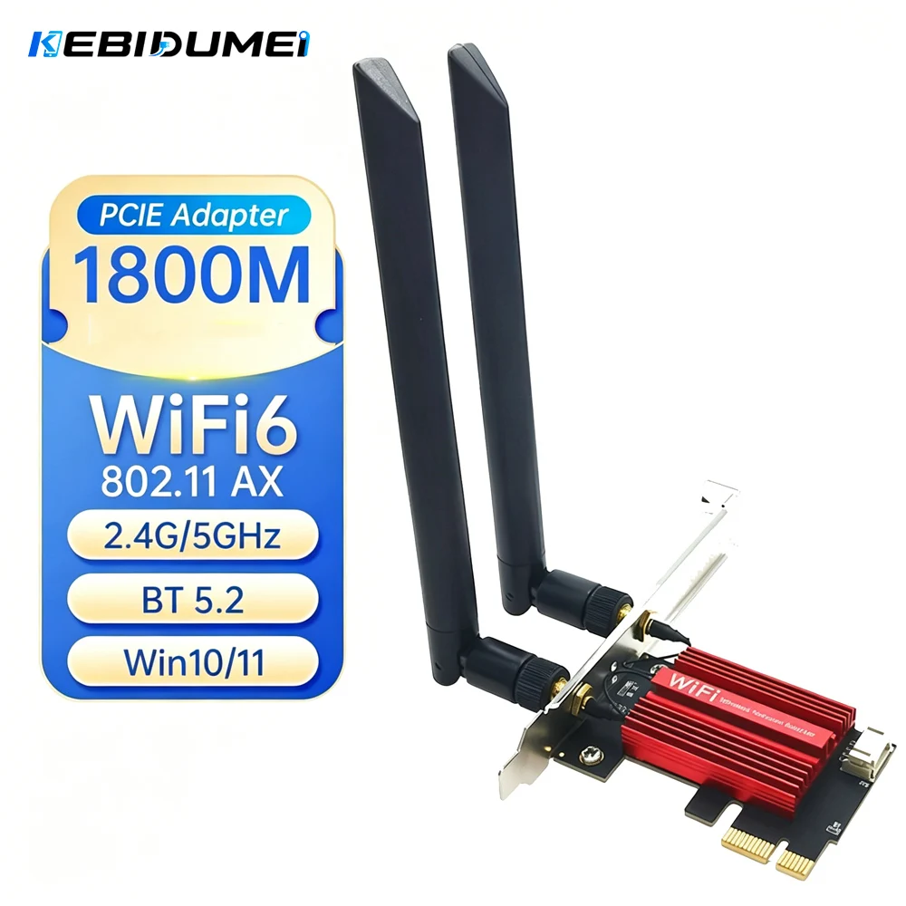 KEBIDUMEI AX1800 WiFi 6 PCI-E Wireless Adapter BT 5.2 1800Mbps Dual Band 5Ghz/2.4Ghz 802.11AX Network Wi-Fi 6 Card for Win 10/11
KEBIDUMEI AX1800 WiFi 6 PCI-E Wireless Adapter BT 5.2 1800Mbps Dual Band 5Ghz/2.4Ghz 802.11AX Network Wi-Fi 6 Card for Win 10/11