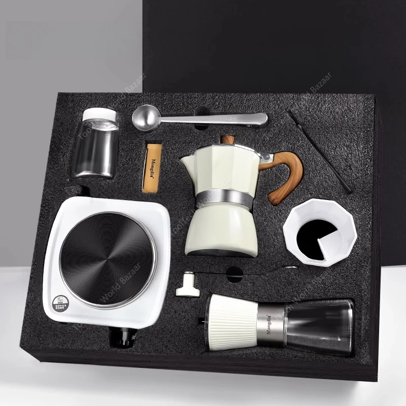 Mocha pot gift box Italian hand grinder coffee machine hand brew coffee pot set tools full set of utensils
Mocha pot gift box Italian hand grinder coffee machine hand brew coffee pot set tools full set of utensils