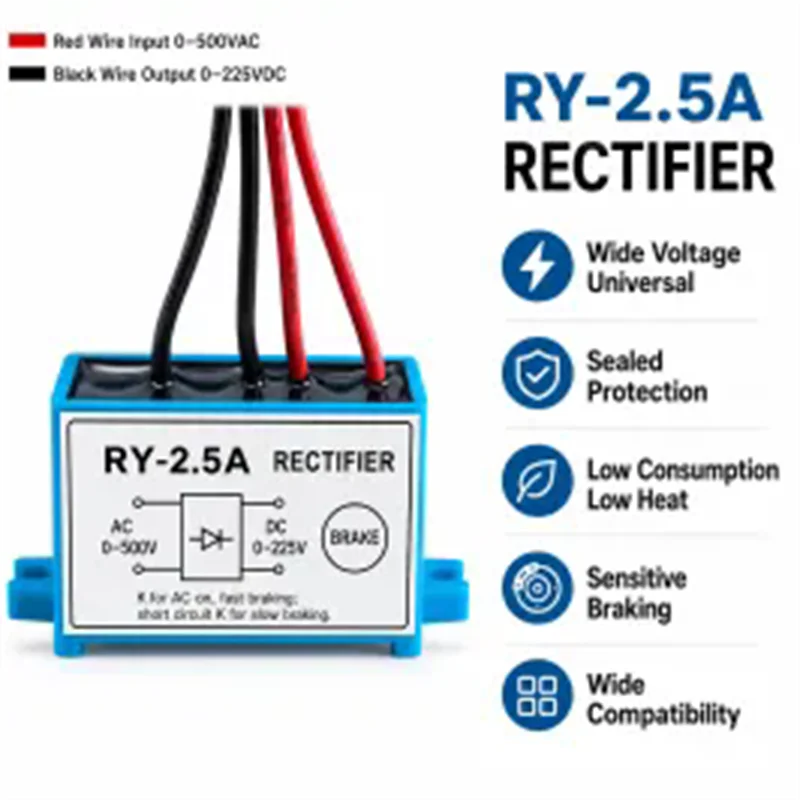 RY-2.5A Brake Rectifier 2.5A AC 0-500V to DC 0-225V Replacement for YEJ Motor Electromagnetic Brake Rectifier Module
RY-2.5A Brake Rectifier 2.5A AC 0-500V to DC 0-225V Replacement for YEJ Motor Electromagnetic Brake Rectifier Module