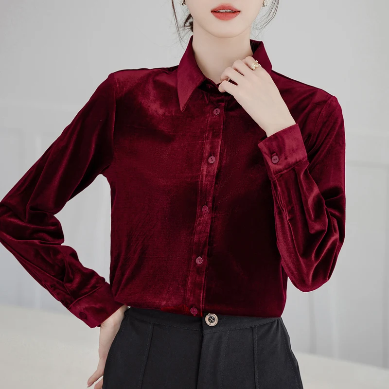 Женская бархатная рубашка в стиле ретро, бордовая блузка с длинным рукавом 2025 года и дизайнерским воротником, базовый топ на осень-зиму для многослойного использования
Женская бархатная рубашка в стиле ретро, бордовая блузка с длинным рукавом 2025 года и дизайнерским воротником, базовый топ на осень-зиму для многослойного использования