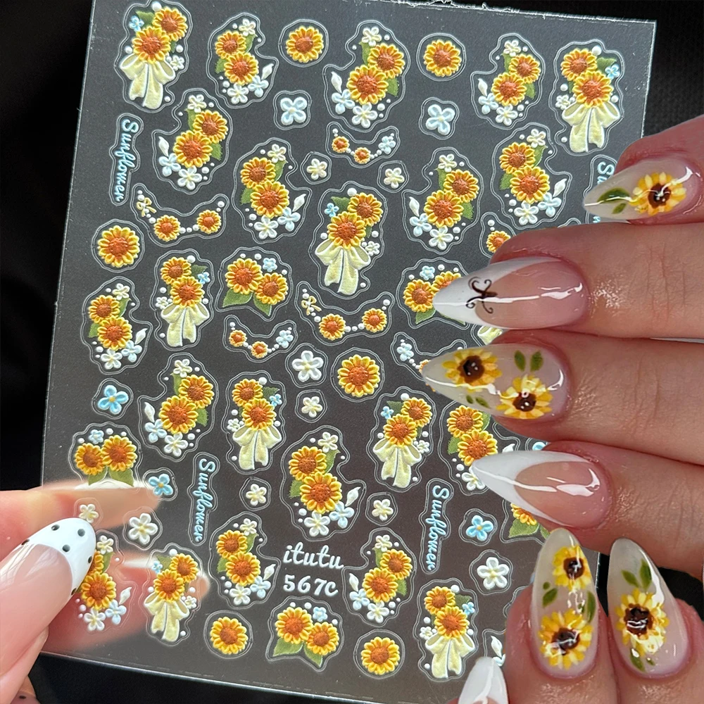 1pcs 5D Sunflower Nail Art Stickers Cute Daisy Ribbon Bow Yellow Flower Nail Decals Self-Adhesive Oil Painting Style Nail Decora
1pcs 5D Sunflower Nail Art Stickers Cute Daisy Ribbon Bow Yellow Flower Nail Decals Self-Adhesive Oil Painting Style Nail Decora