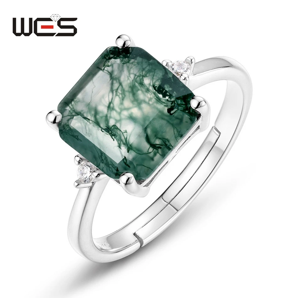 WES Natural Unique Moss Agate Open Ring for Woman Engagement Gift 925 Sterling Silver Ring Round Cut Gemstone Wholesale Jewelry
WES Natural Unique Moss Agate Open Ring for Woman Engagement Gift 925 Sterling Silver Ring Round Cut Gemstone Wholesale Jewelry