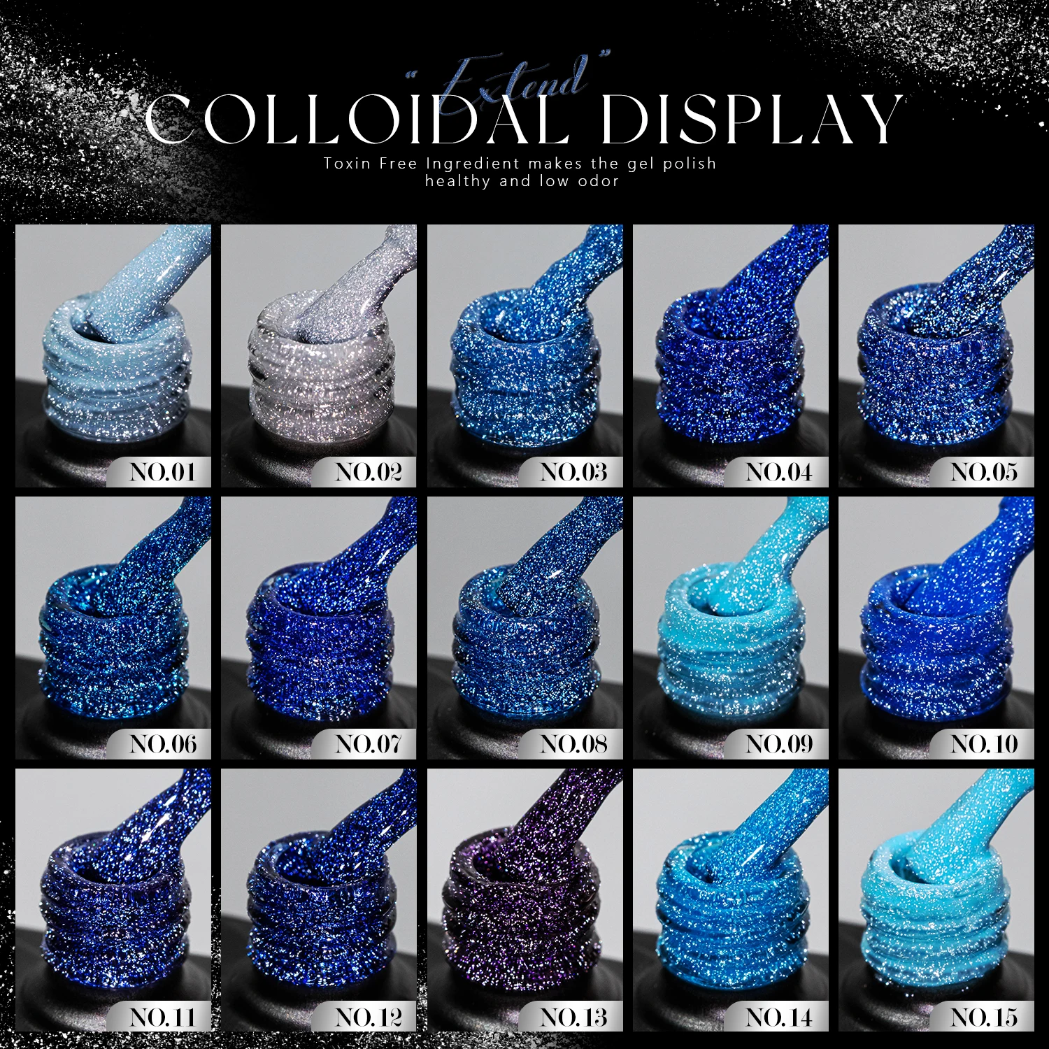 Vendeeni Nail Supplier Super Shiny 15colors Blue Flash Gel Polish Collection FREE TPO OEM Reflective Glitter Gel Nail Polish
Vendeeni Nail Supplier Super Shiny 15colors Blue Flash Gel Polish Collection FREE TPO OEM Reflective Glitter Gel Nail Polish