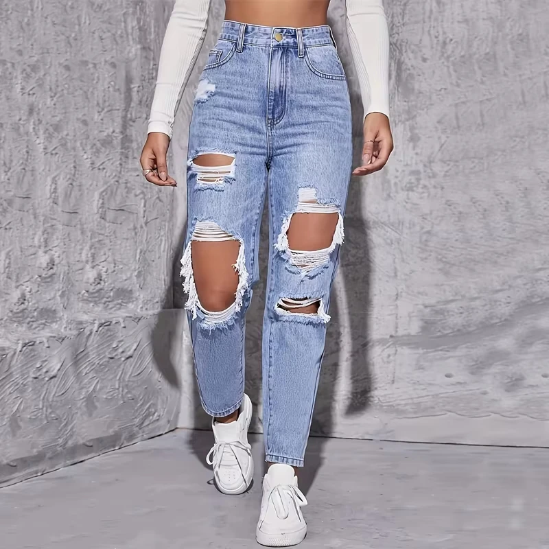 American Retro Hole-punched Jeans Women High Waist Straight-crotch Loose Slim Design High-street Vibe Wide-legged Dragging Pants
American Retro Hole-punched Jeans Women High Waist Straight-crotch Loose Slim Design High-street Vibe Wide-legged Dragging Pants