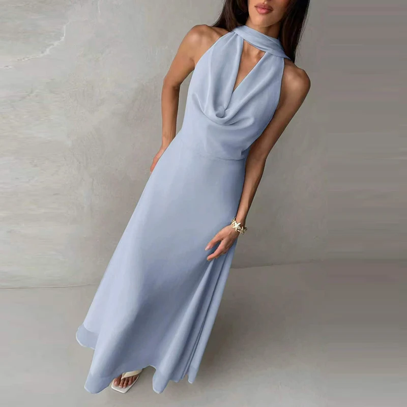 Sexy Halter Neck Backless Formal Gown Elegant Sleeveless Design Solid Lady Long Dress Fashion Hight Waist Pleat Slim Party Dress
Sexy Halter Neck Backless Formal Gown Elegant Sleeveless Design Solid Lady Long Dress Fashion Hight Waist Pleat Slim Party Dress