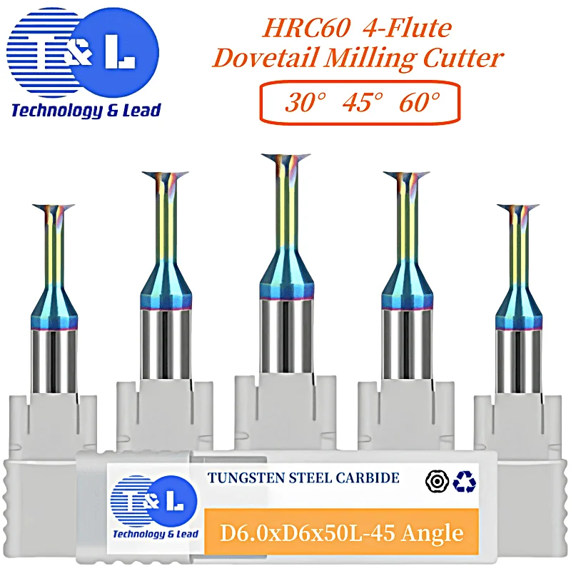 T&L 1-12 Tungsten Steel Carbide HRC60 4-Flute Dovetail Milling Cutter 30/45/60° For Aluminum CNC Mechanical Processing End Mill
T&L 1-12 Tungsten Steel Carbide HRC60 4-Flute Dovetail Milling Cutter 30/45/60° For Aluminum CNC Mechanical Processing End Mill
