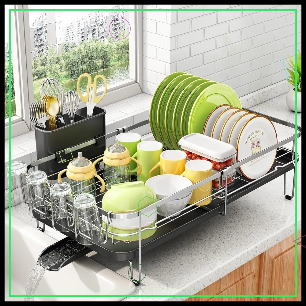 Раздвижная сушилка для посуды из нержавеющей стали с держателями для столовых приборов и чашек, подходит для кухонных столешниц шириной 13,8-22,6 дюйма, серебристая
Раздвижная сушилка для посуды из нержавеющей стали с держателями для столовых приборов и чашек, подходит для кухонных столешниц шириной 13,8-22,6 дюйма, серебристая