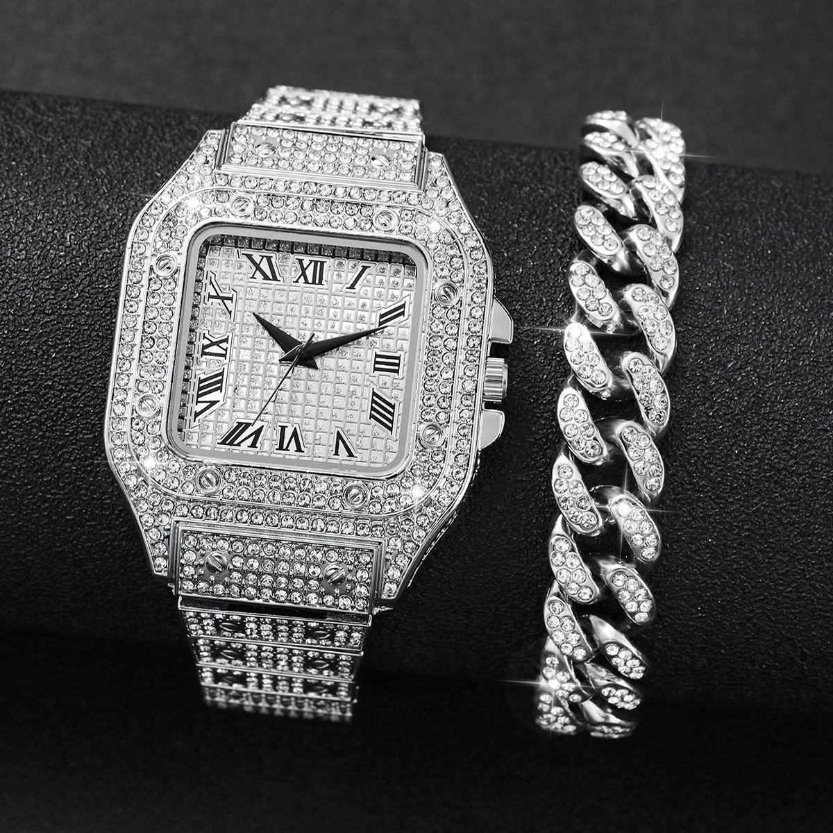 2PCS Unisex Watch Cuban Bracelet Set Luxury Diamond Men Watches Stainless Steel Band Women's Quartz Watch Accessory Gift
2PCS Unisex Watch Cuban Bracelet Set Luxury Diamond Men Watches Stainless Steel Band Women's Quartz Watch Accessory Gift