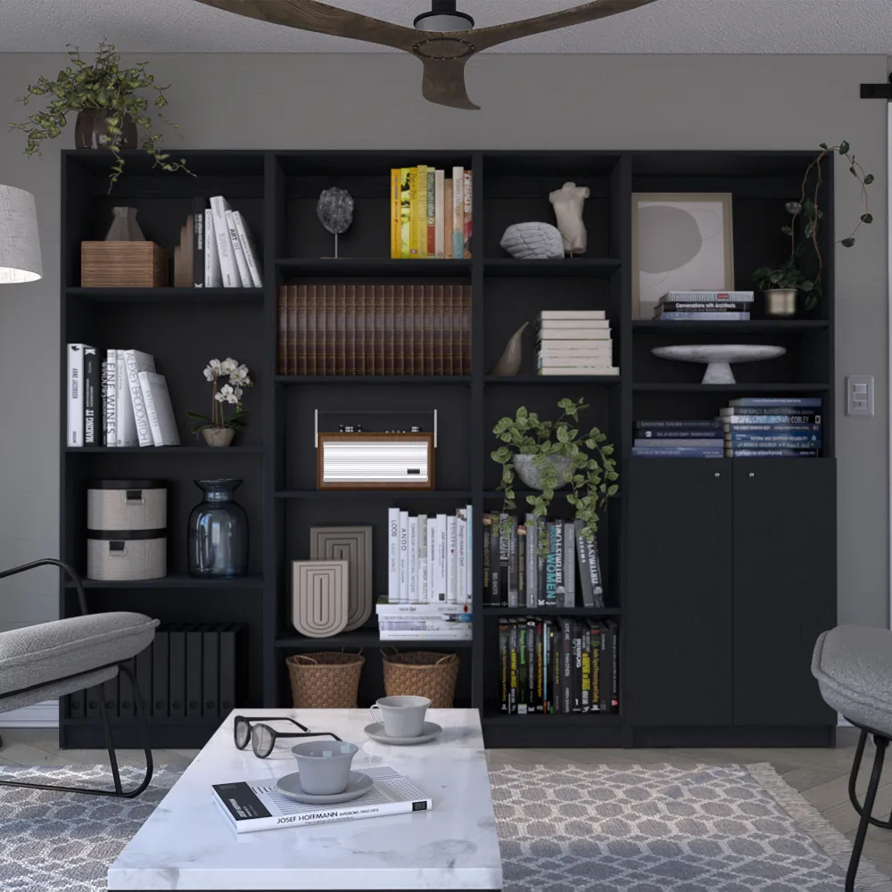 Dupree 4 Piece Home Bookcase Set, 91" Wide with 17 Shelves and A Double-Door Cabinet , Living Room Set Black
Dupree 4 Piece Home Bookcase Set, 91" Wide with 17 Shelves and A Double-Door Cabinet , Living Room Set Black