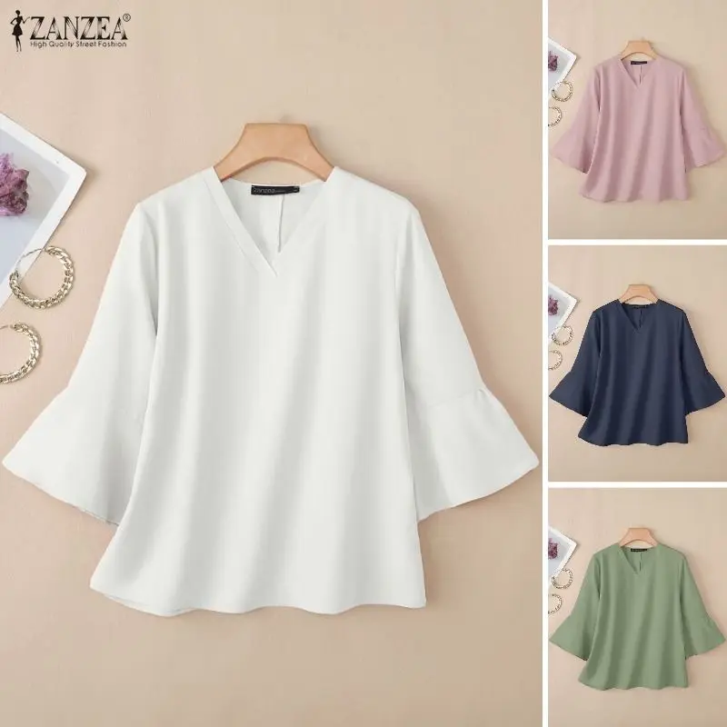 2026 ZANZEA Summer Blouse Solid Color Shirt Women Elegant V Neck Short Sleeve Tops Female OL Work Blusas Casual Tunic Oversize
2026 ZANZEA Summer Blouse Solid Color Shirt Women Elegant V Neck Short Sleeve Tops Female OL Work Blusas Casual Tunic Oversize